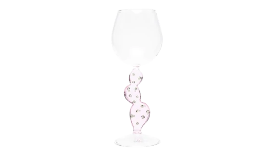 Cactus-Motif Asymmetric Wine Glass - Light Pink/Green