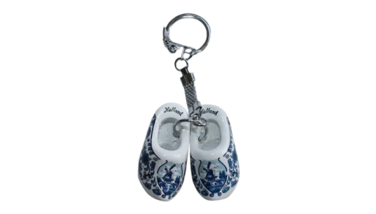 Keyring 2 Clogs Wood Delft-Blue