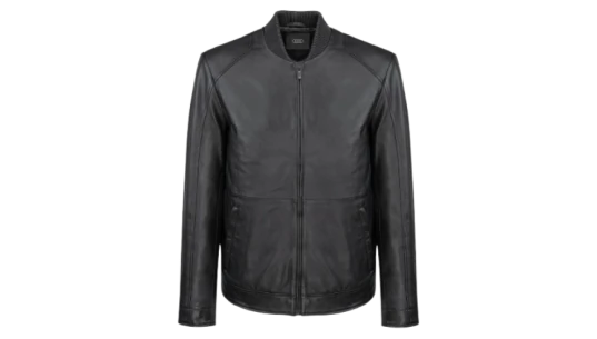 Hip-Length Leather Jacket - Black