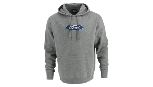 Oval Embroidered Pullover Fleece Hoodie - Gray