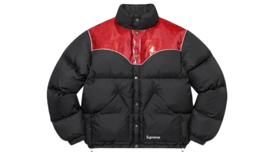 Glitter Yoke Down Puffer Jacket - Black/Red