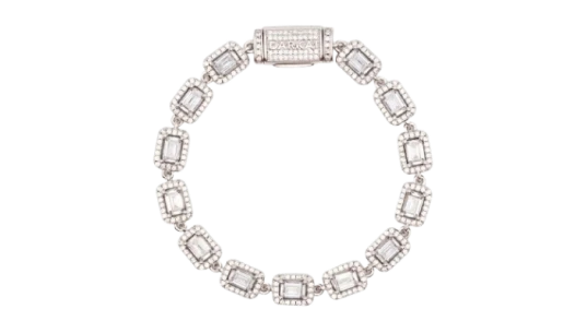 Tennis Baguette Bracelet - Glass/Brass/18K White Gold-Plated Stainless Steel