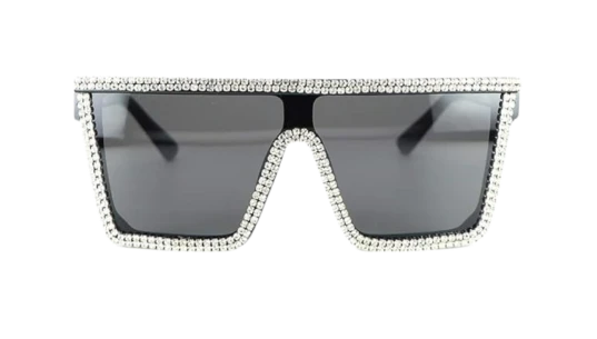 Oversized Rhinestone Square Sunglasses - Black
