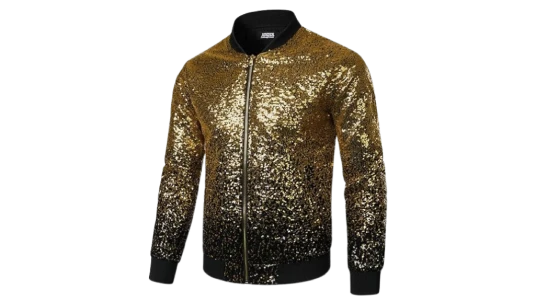 Zip-Up Varsity Sequin Bomber Jacket - Black Gold