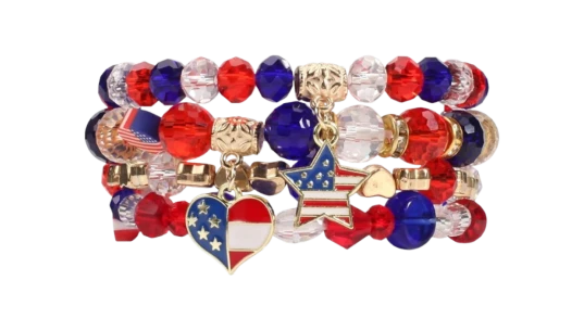 Stackable Beaded Stretch Patriotic USA Bracelets