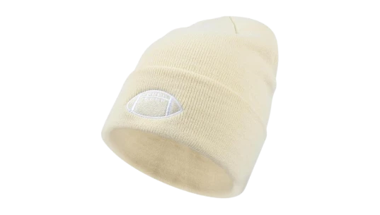 Football Embroidered Knit Beanie - White