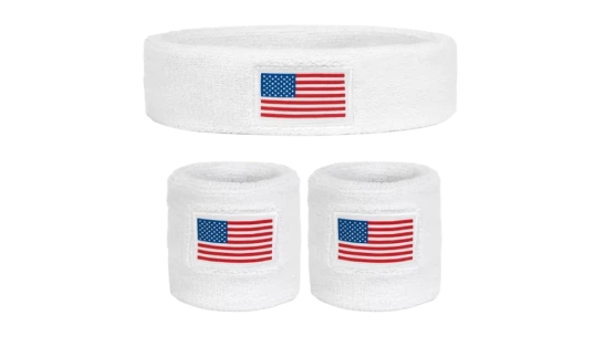 USA Flag Headband & Wristbands Set - White