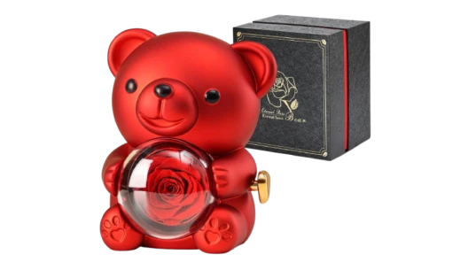 Cute Teddy Bear with Preserved Rose - Red