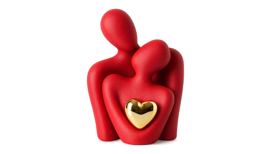 Mini Hugging Couple Cermaic Statue - Red/Gold