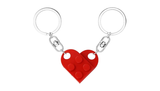 Brick Matching Couple Heart Keychain - Red