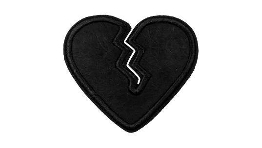 Broken Heart Embroidered Iron On Patch - Black