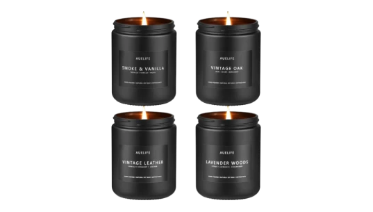 Scented Candles Set Of 4 - Leather/Smoke & Vanilla/Oak/Lavender