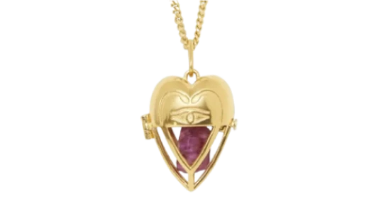 Heart-Pendant Ruby Necklace - Gold-Tone