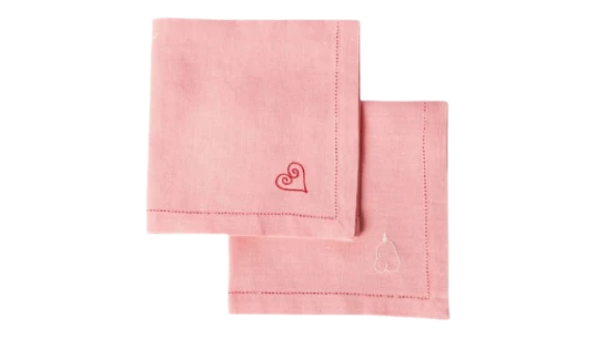 Heart-Embroidered Napkins Set Of 4 - Flamingo Pink