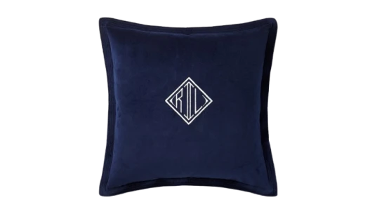 Velvet Monogram-Embroidered Cushion - Navy
