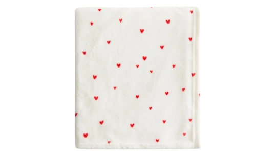 Patterned Fleece Blanket - White/Hearts