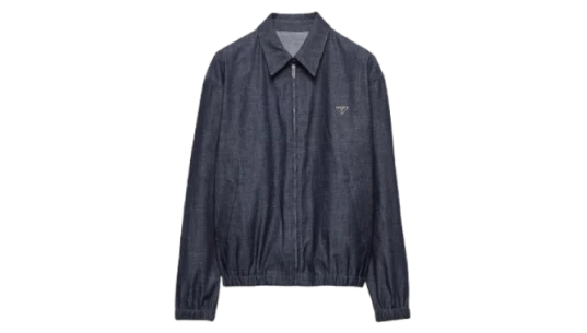 Chambray Denim Blouson Zipper Jacket - Navy