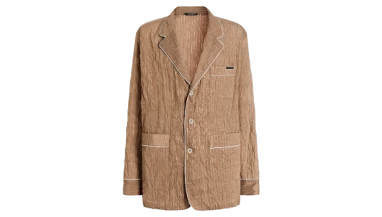 Crinkled Striped Fabric Shirt-Style Vanity Robe - Multicolor
