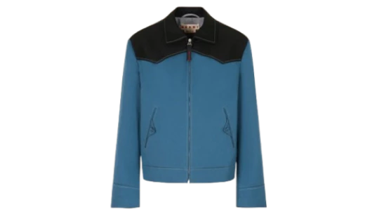 Water-Repellent Gabardine Jacket With Contrast Yokes - Blue