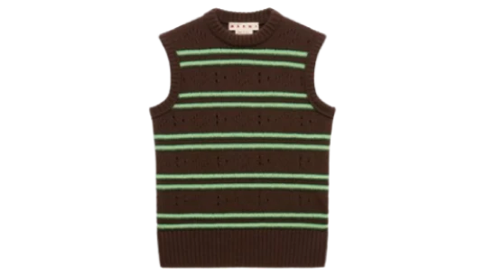 Cashmere Vest with Openwork Knit - Brown