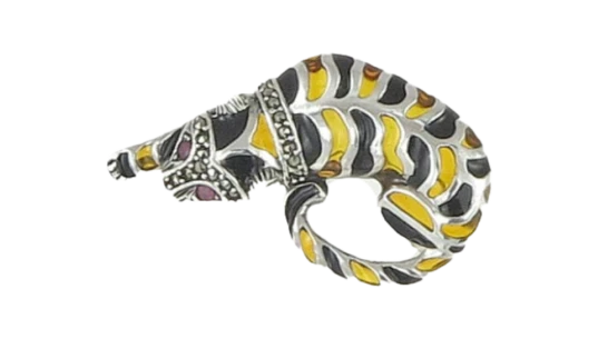 Jaguar Enamel Silver Brooch