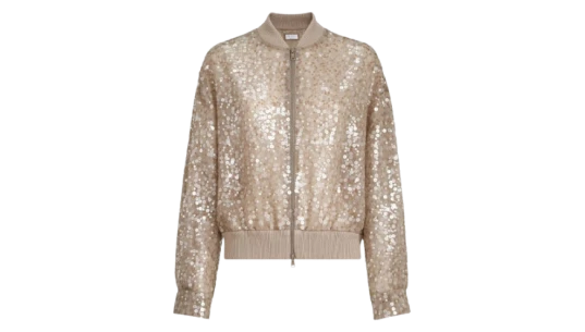 Sequin-Embroidery Bomber Jacket - Light Brown