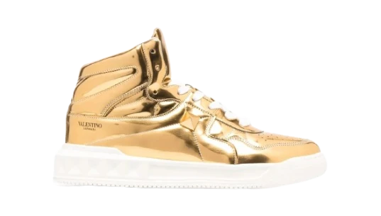 Metallic-Effect Lace-Up Sneakers - Gold