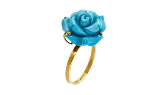 Ring with Rose-Shaped Turquoise in 18KT Gold 