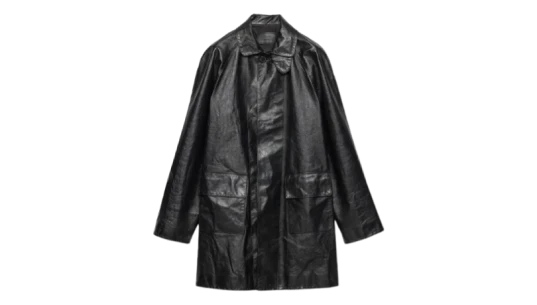 Raglan-Sleeve Leather Coat - Black