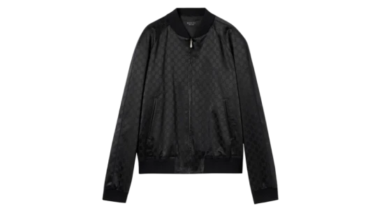 GG Cotton Satin Zip Jacket With Piping - Black