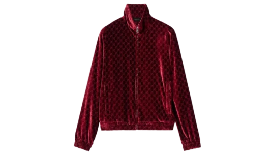 GG Stretch Velvet Devoré Zipped Jacket - Burgundy
