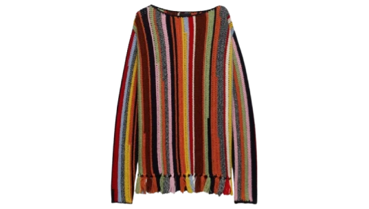 Fringed Boat-Neck Sweater - Multicolor
