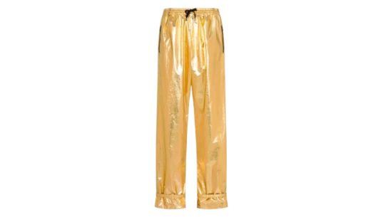 Laminated Cotton Muslin Trousers - Gold