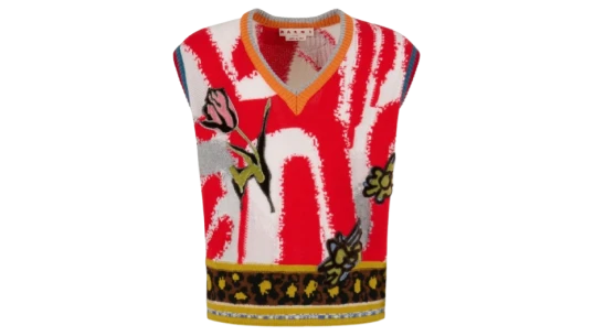 Intarsia-Knit Sleeveless Sweater - Red