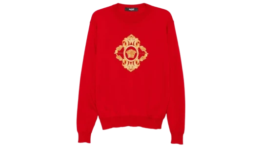Embroidered-Architectural Baroque Top - Crimson Red