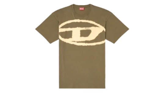 T-shirt with Bleached Oval D Logo - Military Green