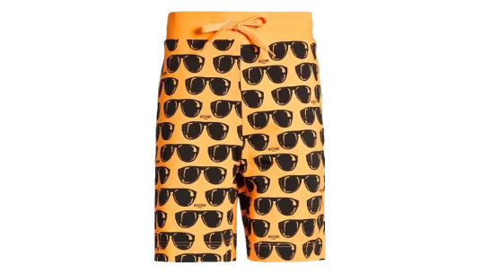 Sunglasses-Pattern Swim Shorts - Black/Orange
