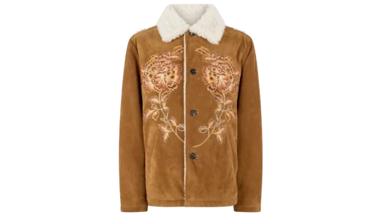Embroidered Suede Jacket - Brown