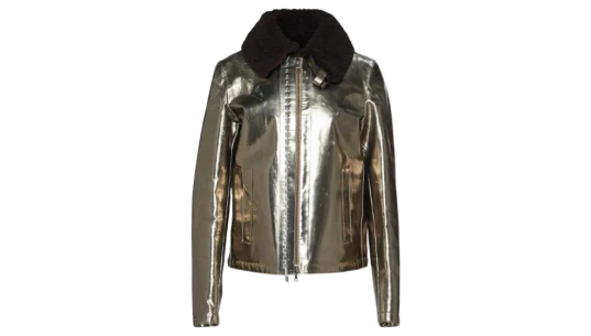 Metallic Shearling-Collar Jacket - Gold