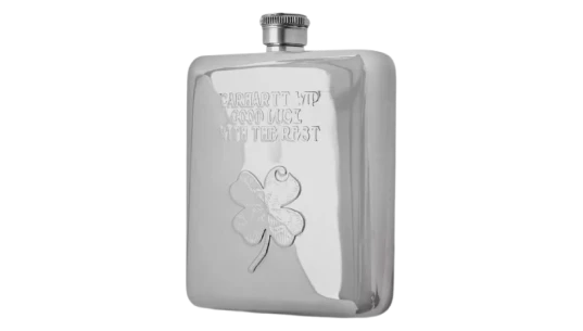 Good Luck Clover Engraved Flask - Silver
