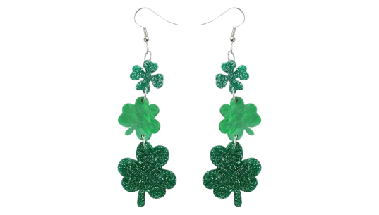 Irish Acrylic Shamrock Clover Dangle Earrings - Green
