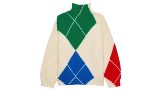 Turtle-Neck Argyle Jumper in Natural - Multicolor