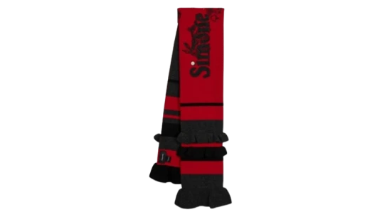 Daisy Ruffled Striped Scarf - Black/Red
