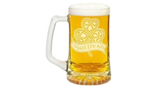 Celtic Shamrock Etched Glass Beer Mug 740ml