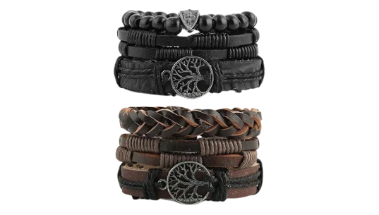 Genuine Leather Tree Of Life Bracelets - Black/Brown