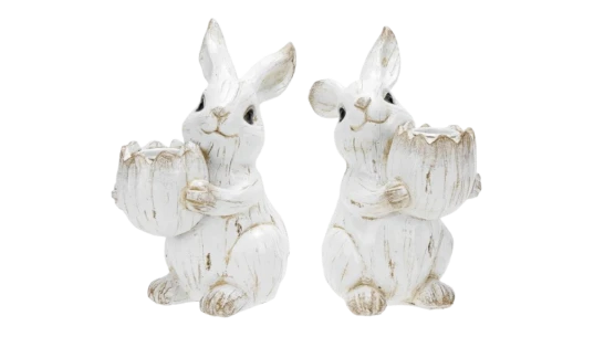 Bunny Easter Candlestick Holder Set Of 2 - White