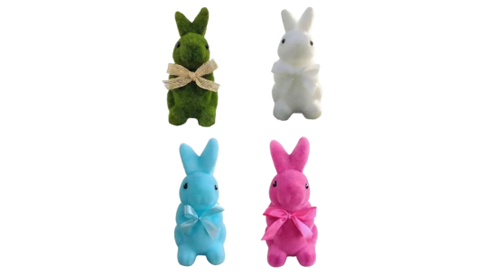 Pastel Flocked Bow-Tied Bunny Figurines - Multicolor