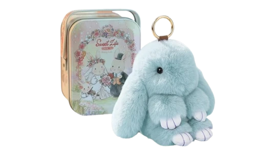 Soft Fluffy Plush Rabbit Easter Keychain - Blue