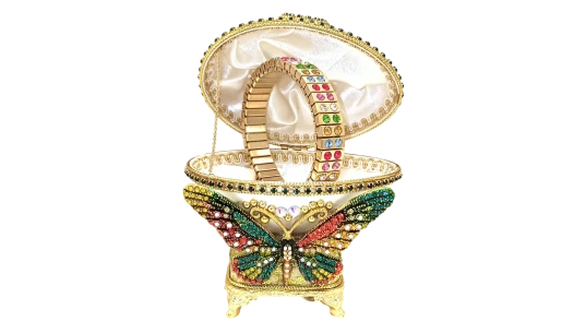 Ornate Butterfly Gemstone Jewelry Music Trinket Box