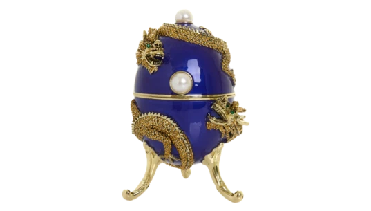 Faberge Egg with Dragon Music Playing Egg - Blue